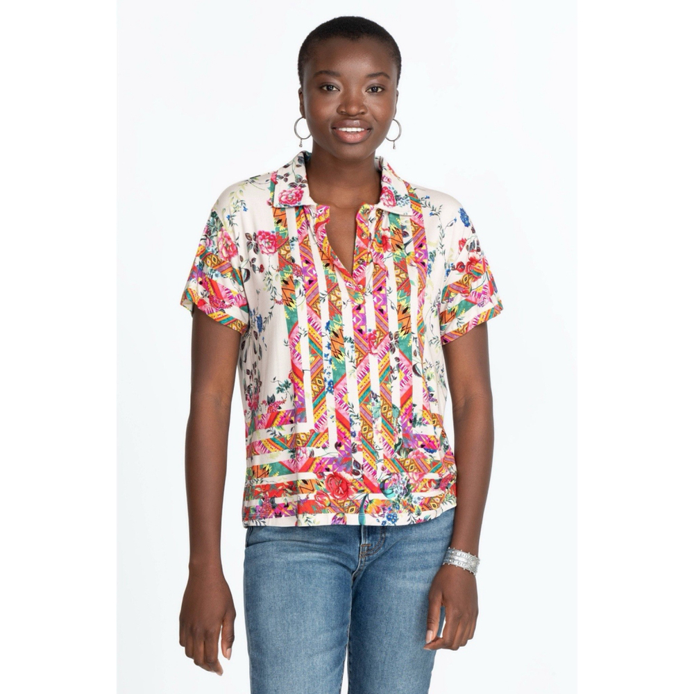 JOHNNY WAS Azzy Floral Polo Top Shirt Bamboo Womens Small Cottagecore - LKNEW!!